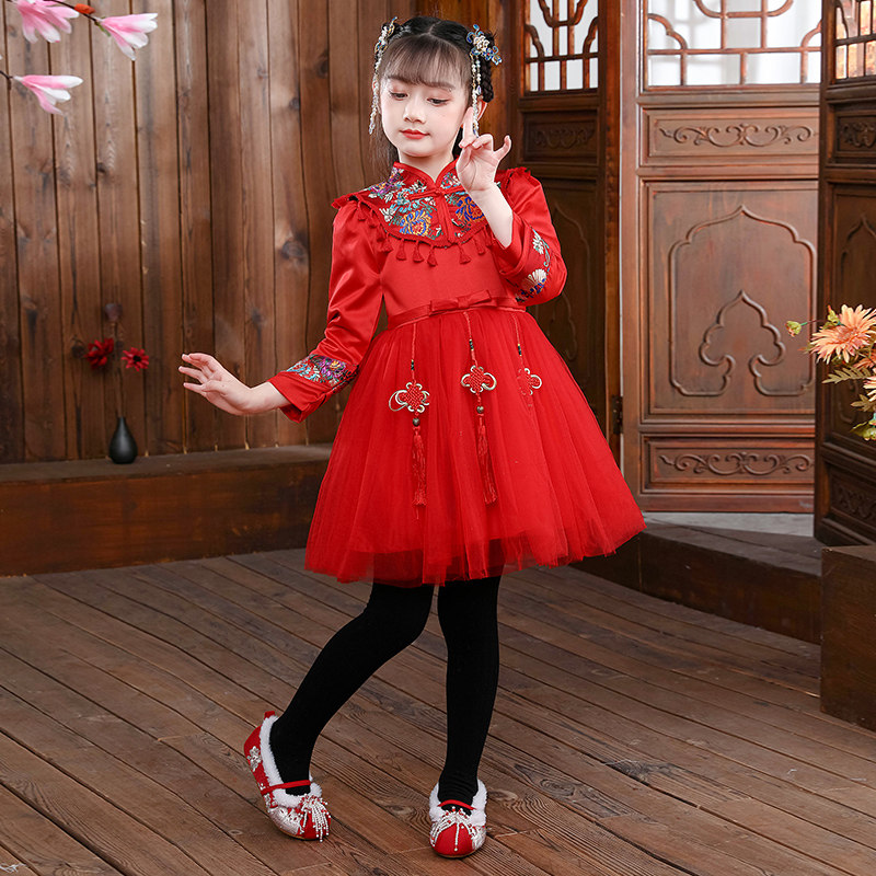 儿童汉服女童冬季加绒棉袄冬装加绒加厚古装裙子秋冬款中国风唐装
