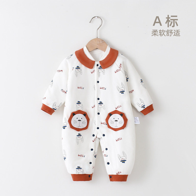 新生婴儿超萌卡通小熊翻领爬服