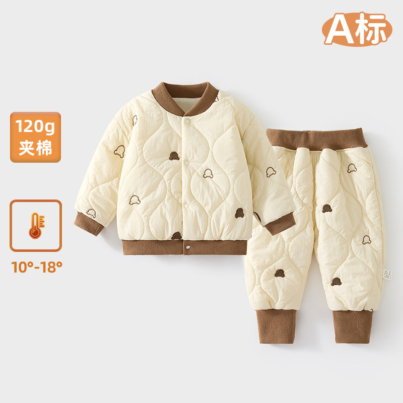 婴儿夹棉套装秋冬季保暖棉服棉裤