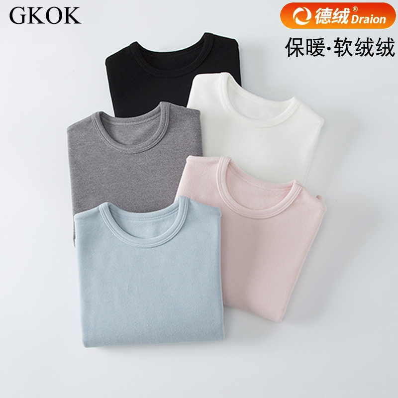 gkok圆领简约长袖膨体德绒打底衫