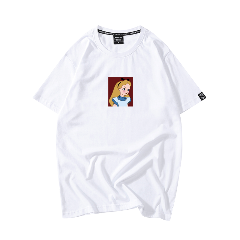 明星张嘉倪同款衣服爱丽丝短袖T恤女纯棉宽松ins潮港风闺蜜姐妹装