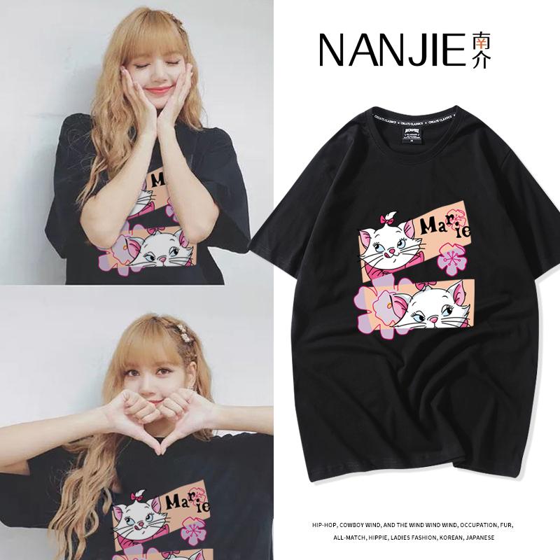 LISA国潮玛丽猫短袖T恤可爱甜美