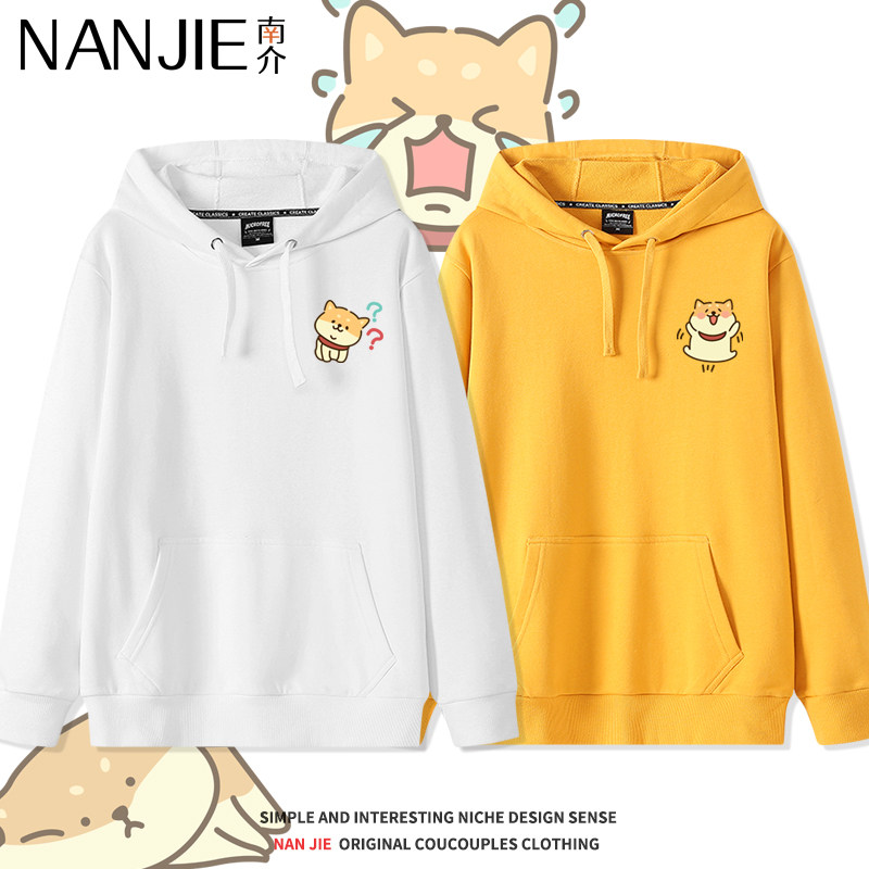 日系慵懒风柴犬卫衣男女柯基表情包可爱卡通宽松加绒加厚连帽外套