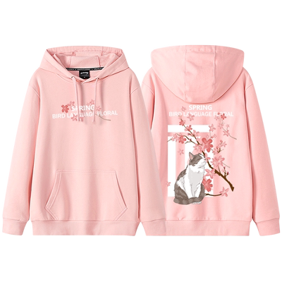 卡通猫咪印花图案连帽卫衣外套秋