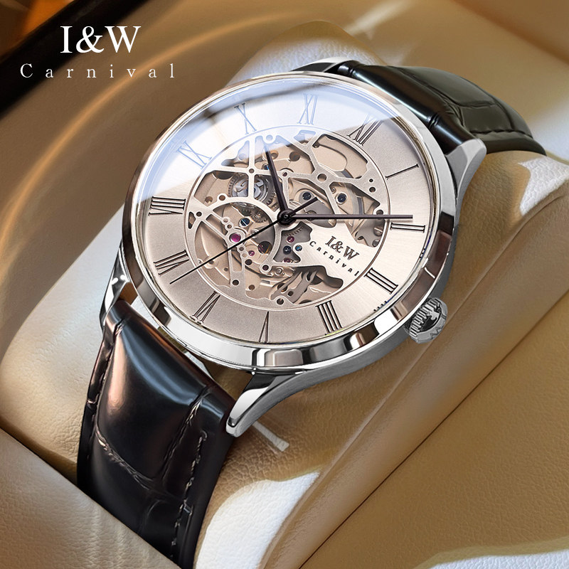 正品爱沃驰iw手表男款全自动机械表男士镂空皮带潮流新款品牌男表