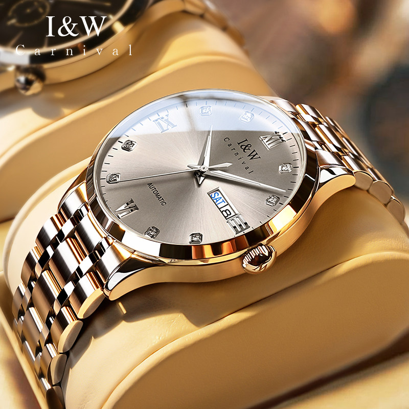 瑞士iw爱沃驰简约男士手表机械表全自动进口机芯精钢夜光品牌腕表