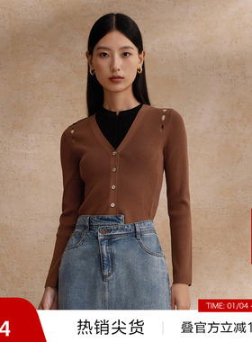 播v领法式针织衫女商场同款2024春新款气质修身上衣BDR1UD0455