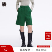 DDP4KD4798 宽松黑色拉链门襟复古千鸟格五分短裤 清仓 春季