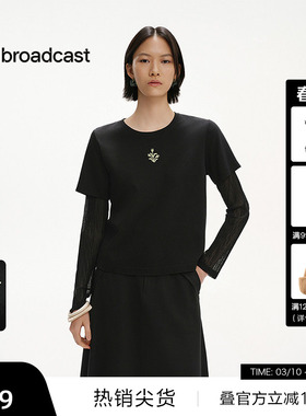 【播奥莱】播商场同款假两件T恤女25夏美式复古小衫BDS2YD2606