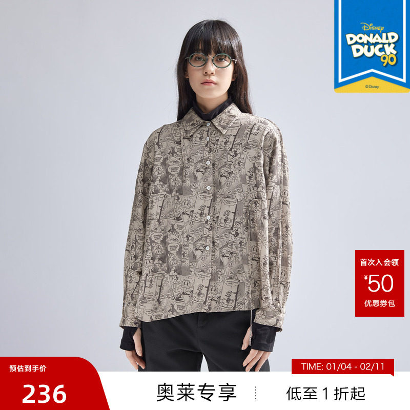 播迪士尼唐老鸭联名系列商场同款复古时髦翻领花衬衫BDR1CD0249
