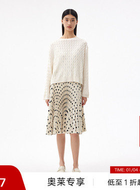 【播奥莱】播春秋商场同款罗纹领口毛织拼接波点裙女BDQ3LD0700