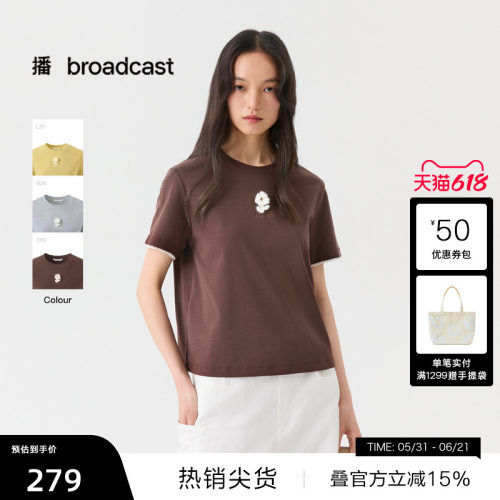 播休闲宽松夏日小花短袖T恤女26夏季新款圆领上衣女DDT2YD5652