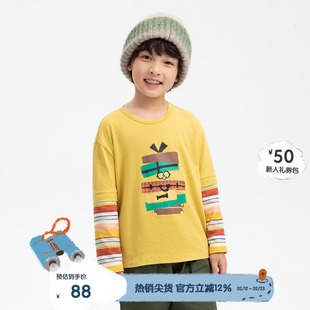 播broadcute童装假日狂想曲全棉亲肤假两件拼接百搭T恤KEQ2Y120