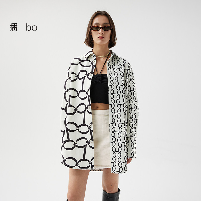 【播奥莱】播 bo 商场同款花衬衫欧美风宽松衬衣BDQ4CD0646