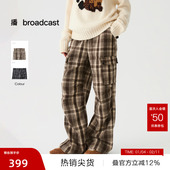 播奥莱 播工装 风复古格纹休闲裤 女冬休闲宽松直筒裤 DDS4KD5248