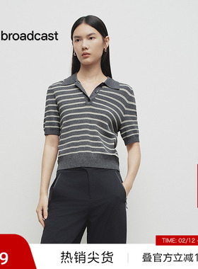 【播奥莱】播商场同款学院风短袖针织衫女25春条纹上衣BDS1SD1253