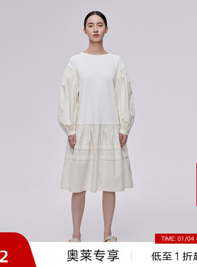 【播奥莱】播春季新品商场同款简约气质宽松纯色百搭舒适连衣裙