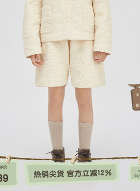 播broadcute童装加厚短裤2024春季新款加棉绣花女童裤子KGR1K808