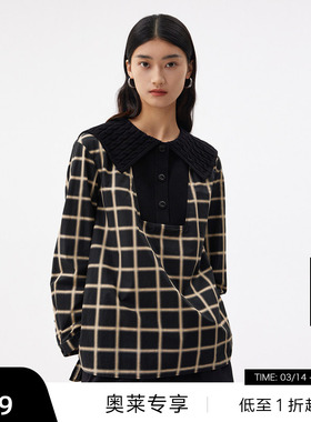【播奥莱】播商场同款拼接衬衫女春秋休闲宽松格子衬衣BDQ3CD0704