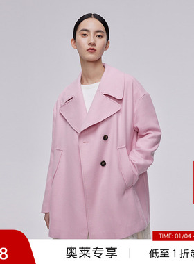 播春新品商场同款宽松一手长A型个性偏门襟毛呢大衣女BDQ1AD0642