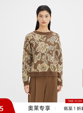 【播奥莱】播羊毛针织衫女商场同款冬复古短款圆领毛衣BDQ4SD1229