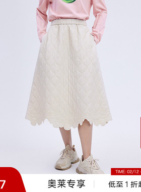 【汤圆TOYO】播秋冬气泡感压纹唯美花边裙摆半裙女BDP4BD1404
