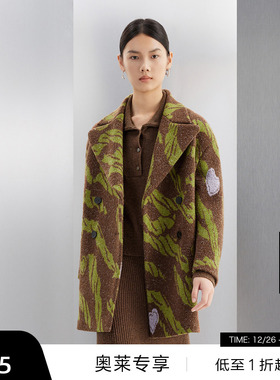 【播奥莱】播大翻领毛呢外套女商场同款中长款复古大衣BDQ4AD0881