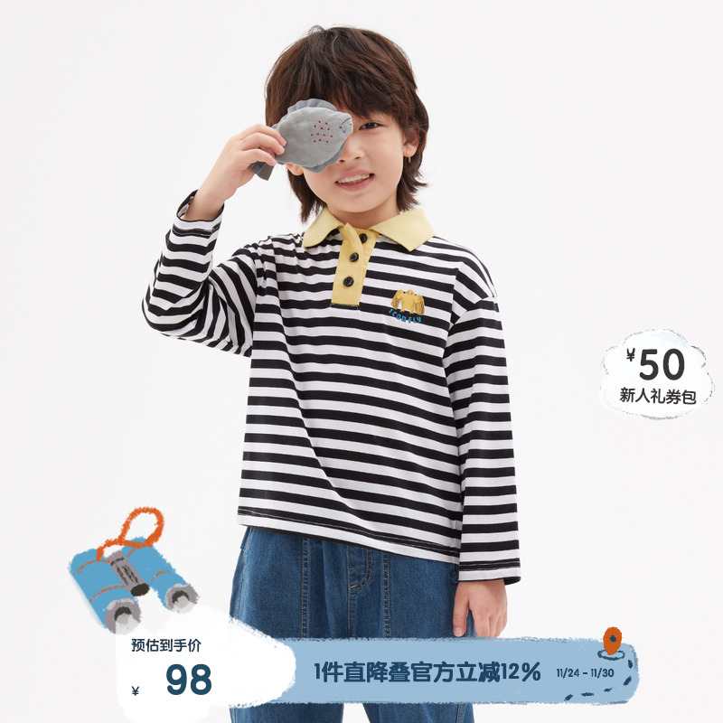 播broadcute童装精灵谷夏男女童衬衫领单排扣薄全棉T恤KEQ2Y166