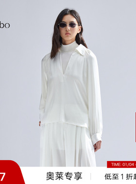 播 bo 商场同款v领法式衬衫女2024春季新款衬衣BDR1HD2019