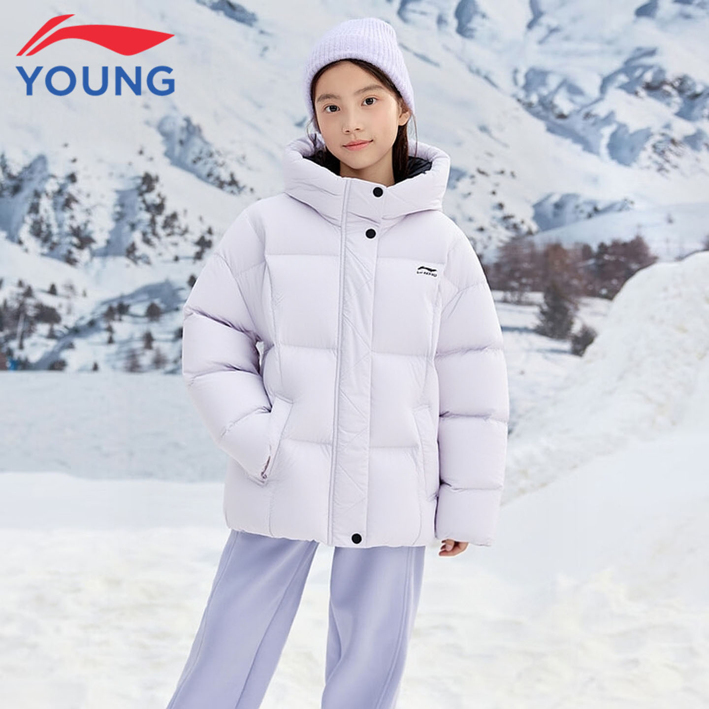 李宁童装儿童短款羽绒服女童大童25秋冬新款连帽蓬松面包服暖外套