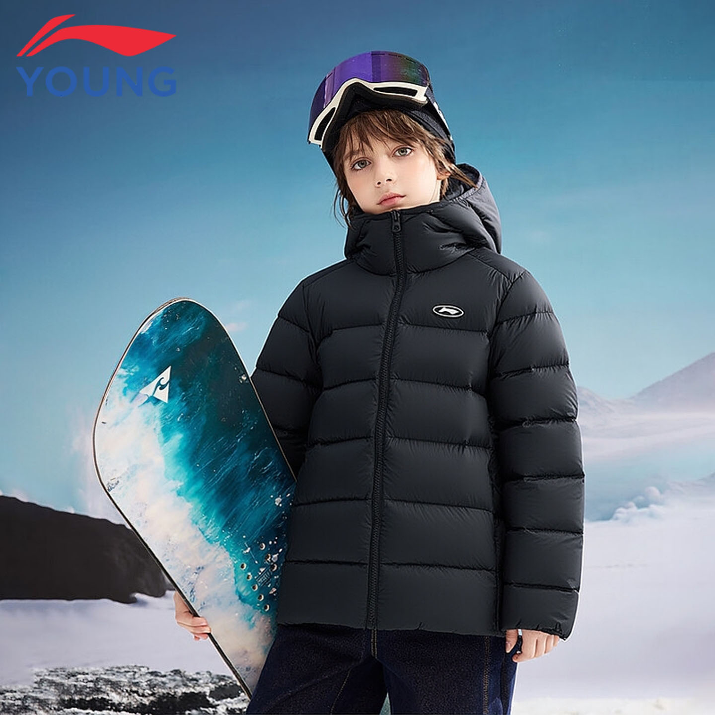 李宁儿童轻薄羽绒服男童大童25新款秋冬短款保暖防风鸭绒连帽外套