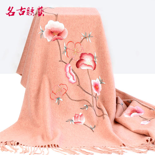 名古绣艺 新款秋冬女围巾手工苏绣羊绒披肩《花朝月夜》百搭绣花 - 封面