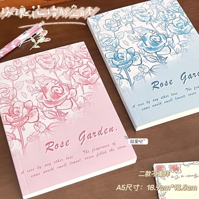 玫瑰花语A5空白本ins简约风中小学生手绘dly插画治愈系手账笔记本