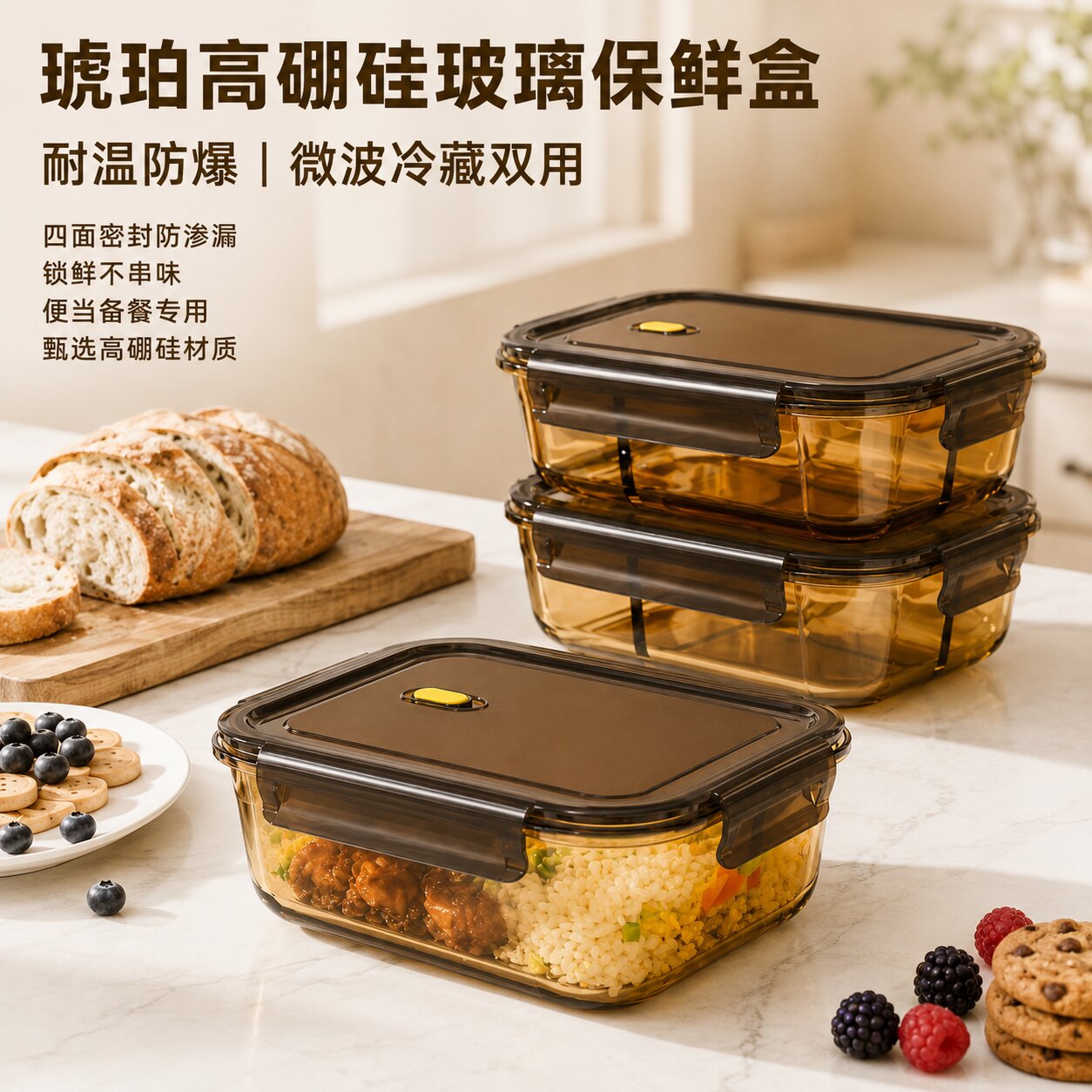 微波炉适用保鲜盒带盖防渗漏图片