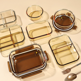 高硼硅玻璃饭盒微波炉加热专用上班族带饭餐盒碗保鲜盒分隔便当盒