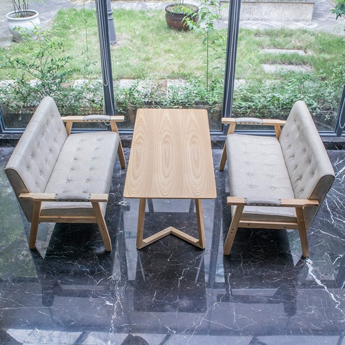 Стол магазина молока чай, стул Кофейный кофе ресторан Qingba повседневный прием двойной трехместный десерт с твердым древесином, кожаный диван