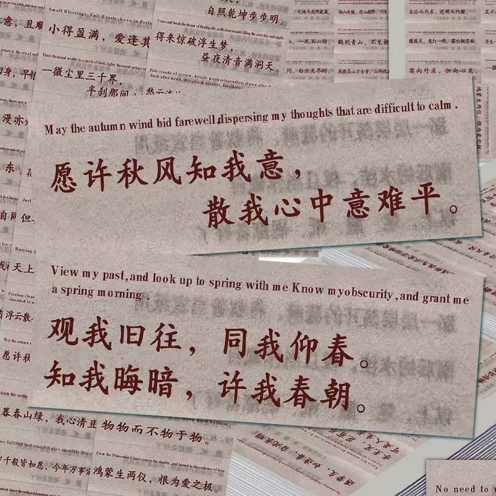 66贴古代诗句中国风笔记本治愈励志个性文字小贴纸DIY贴纸贴画