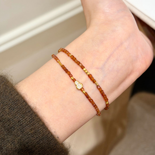 谷岚「秋澄」天然橙石榴石串珠手串女款双圈手链葫芦碎银配饰手饰