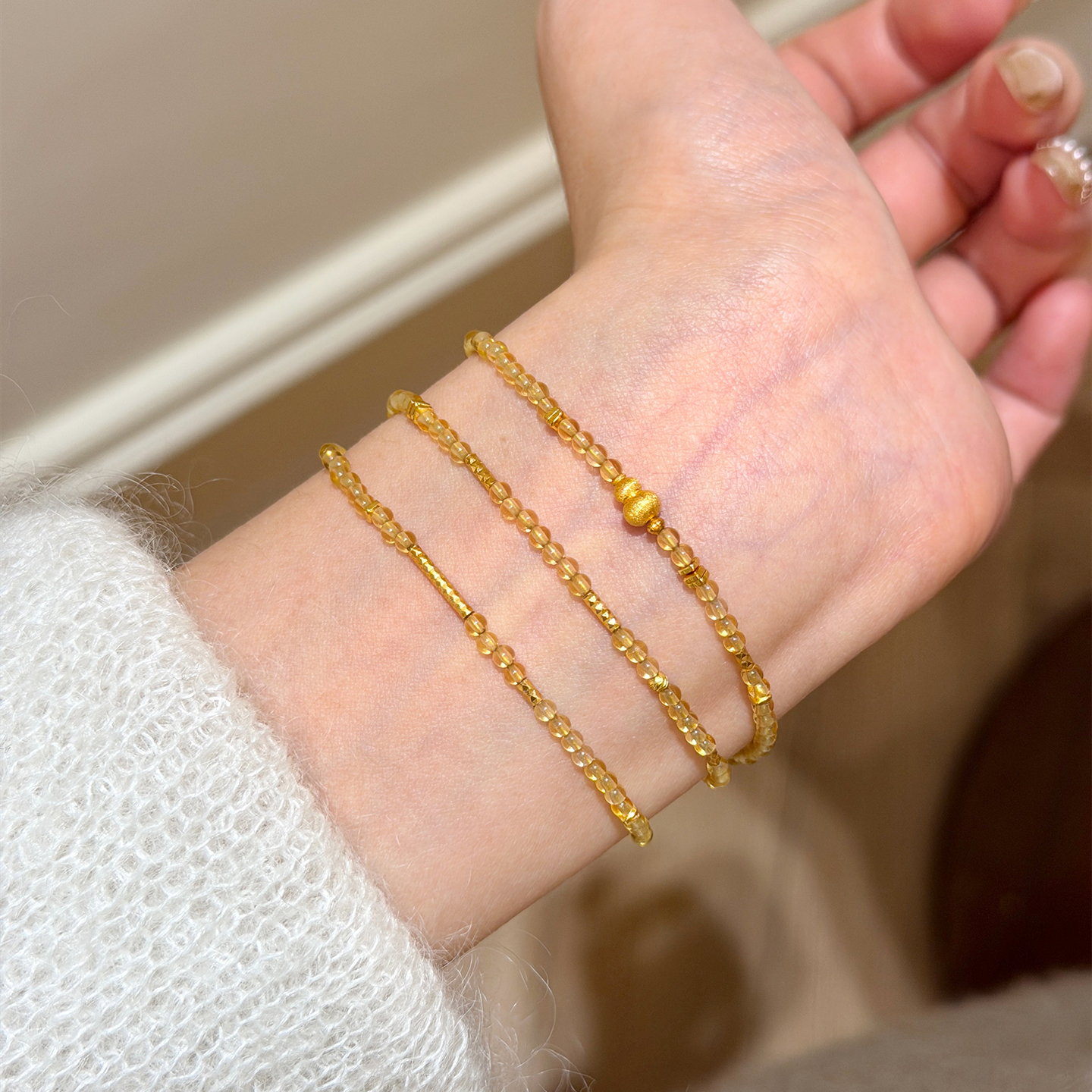 谷岚叠戴天然2mm黄水晶手串