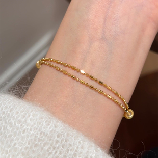 谷岚 925纯银金色抽拉式竹节手链女款轻奢小众高级感气质手饰礼物