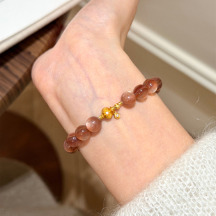 谷岚「霞光」天然粉锂云母手串女款纯银拉丝金珠配饰手链礼物手饰