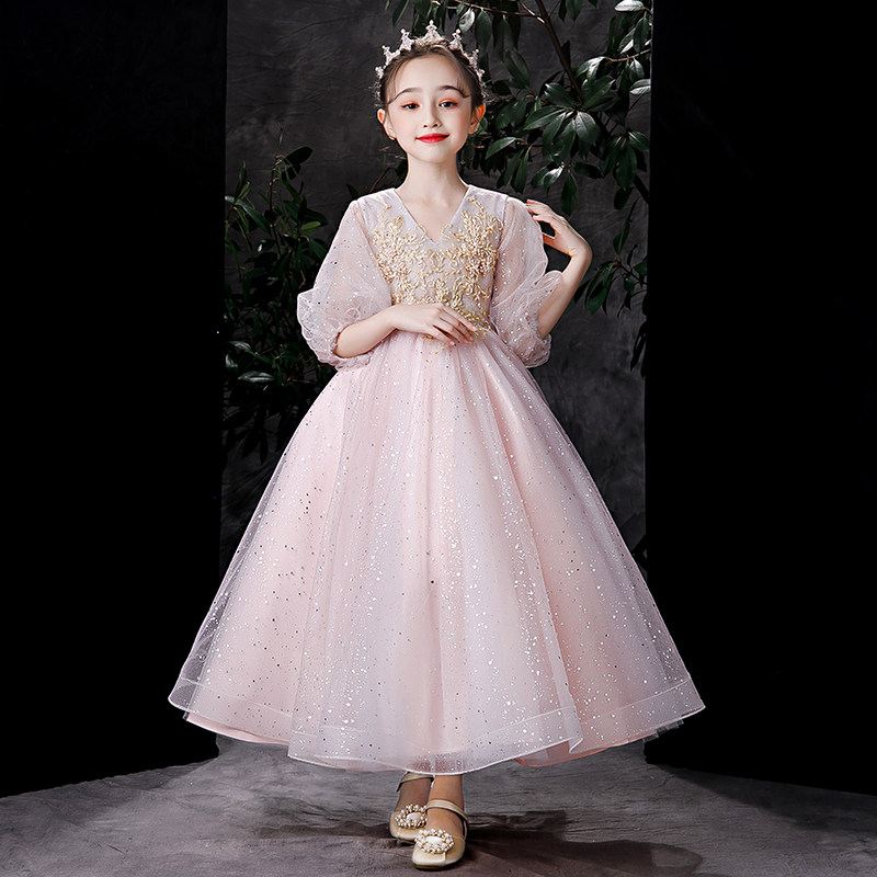 女童生日晚礼服公主裙粉色儿童婚纱蓬蓬纱高端洋气花童走秀演出服
