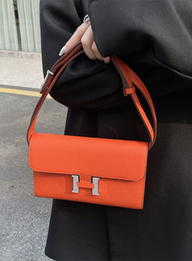 真皮h扣康康包mini钱包女士长款质感斜挎小包灰色包包迷你康康包