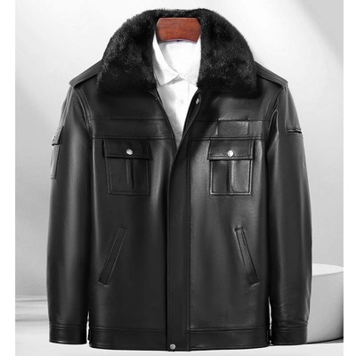 男款头层山羊皮外套秋冬执勤皮衣可拆卸兔毛/羽绒内胆防寒保安服