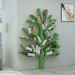 新 品简约现代实木树形书架办公室客厅沙发边创意墙上落地置物架装