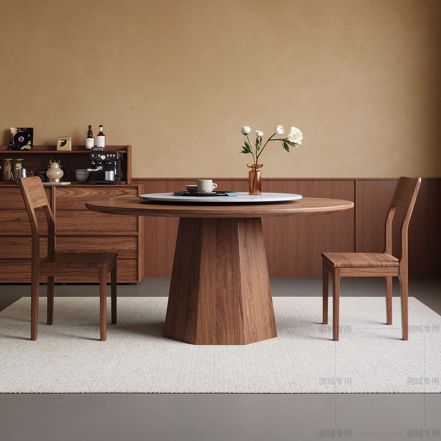 2025新款轻奢圆形实木餐桌黑胡桃木设计师高级感原木风家用圆餐桌