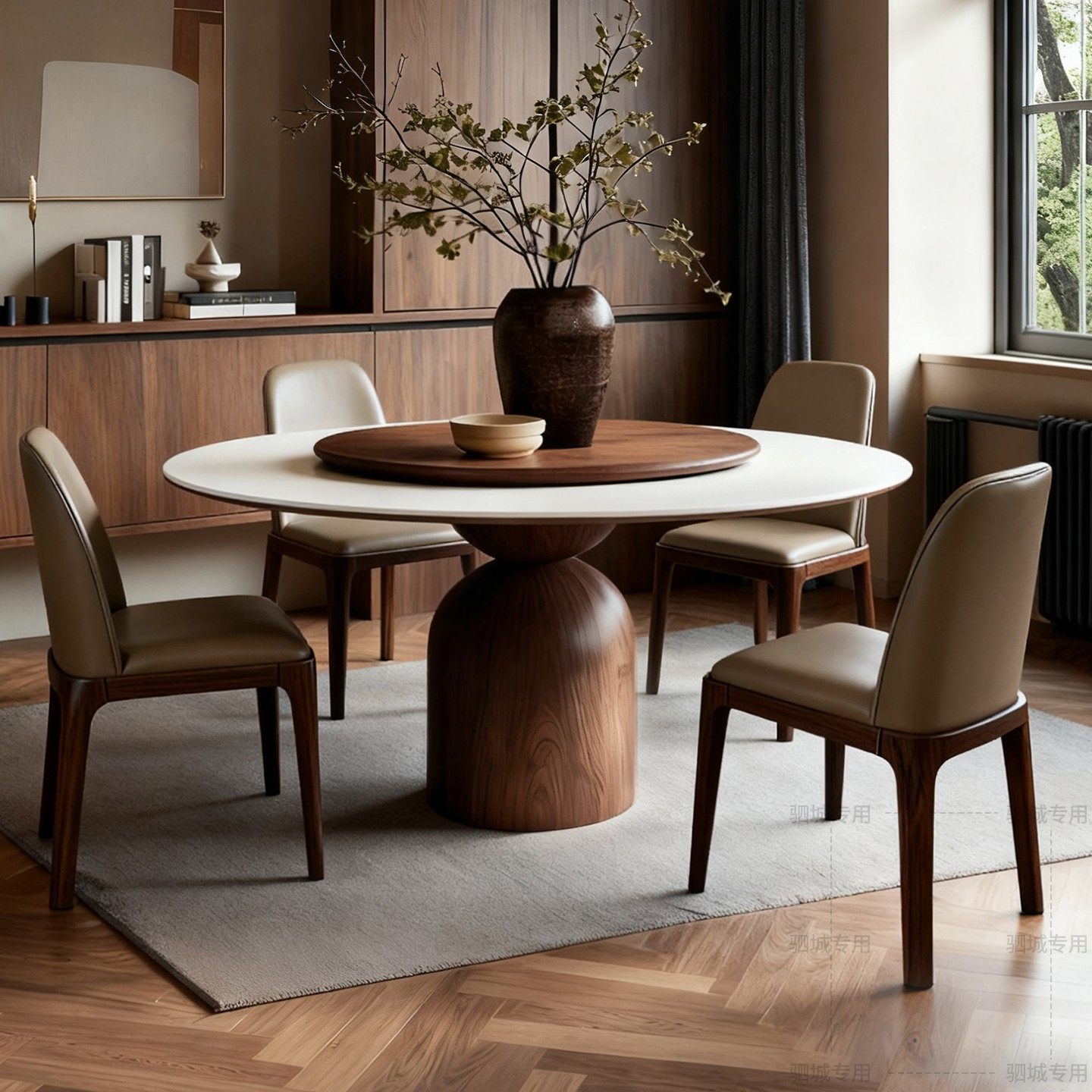 中古风黑胡桃木实木餐桌家用圆桌小户型吃饭桌子2025新款圆形饭桌