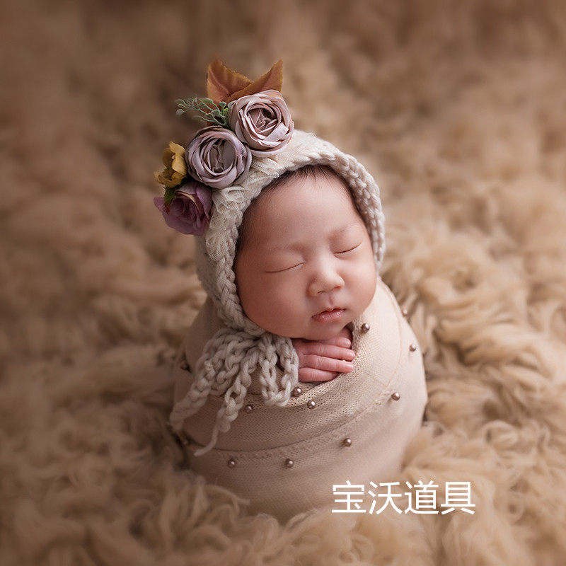 宝沃道具新生儿儿童摄影裹布帽子