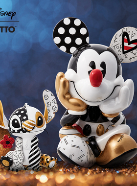 enesco迪士尼Britto史迪奇手办经典史迪仔黑金米奇潮玩摆件