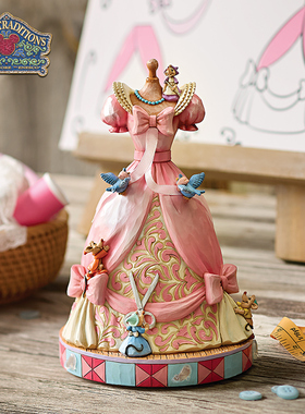 enesco迪士尼灰姑娘的粉色礼服群摆件灰姑娘音乐盒手办生日礼物